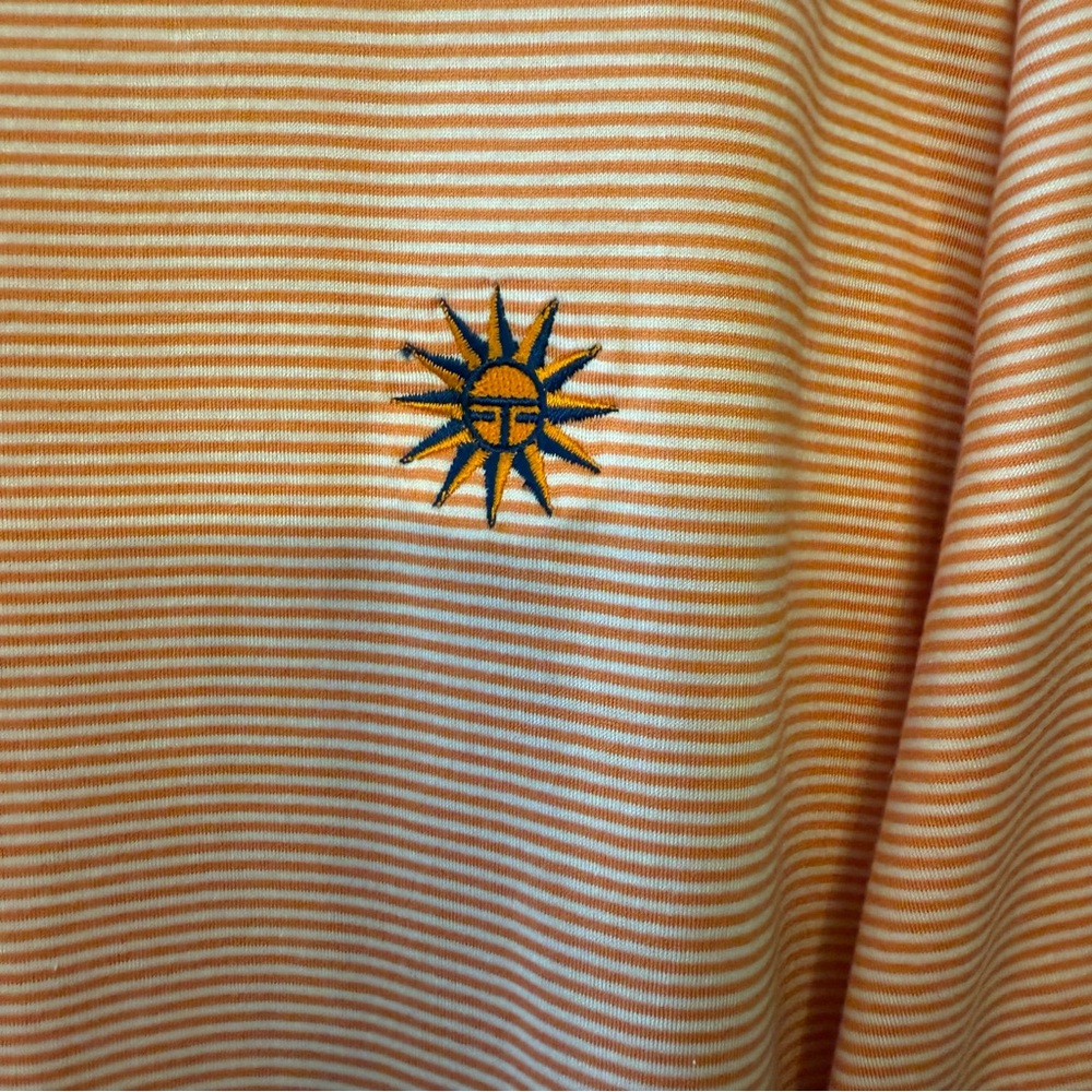 Peter Millar Orange and White Striped Polo Classic Shirt with Emblem XL - Picture 3 of 6